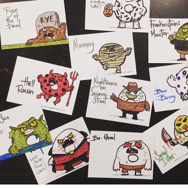 Custom bagel name tags for Halloween by @striffle
